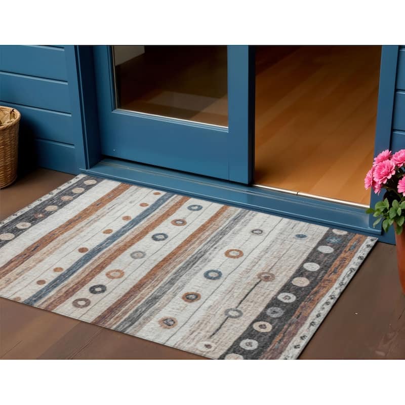 HomeRoots Striped Transitional Rectangle Outdoor Rug - 3' x 5'