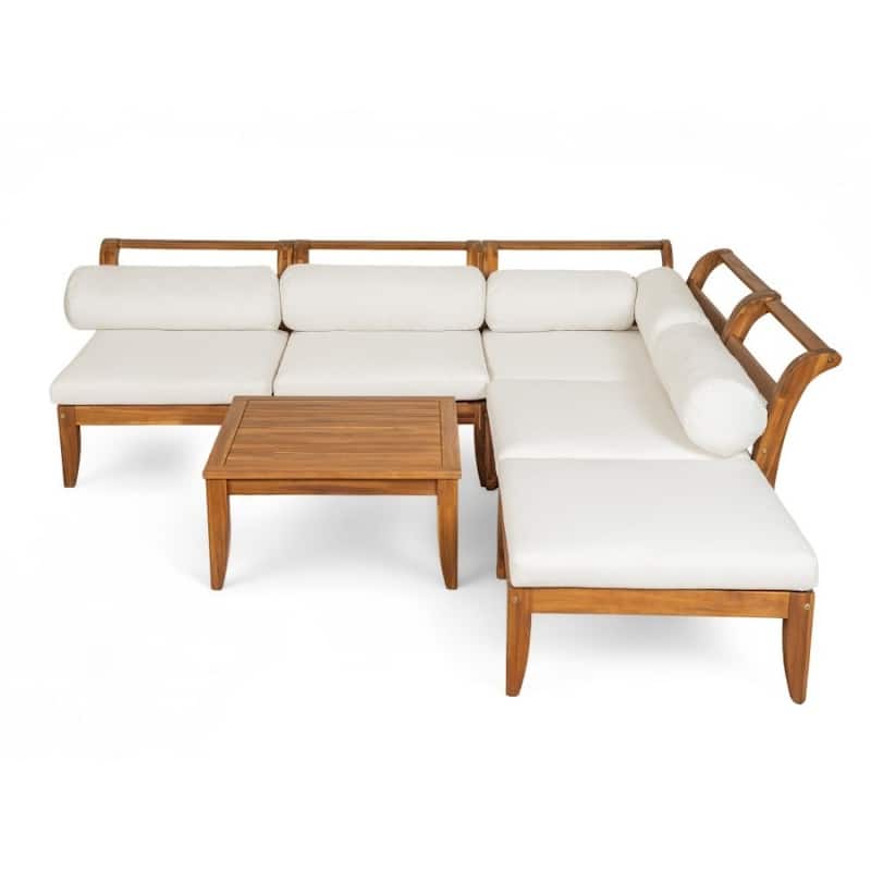 Patio 6-piece Acacia Modular Convertible Conversation Sofa Set with Ottoman and Pillows