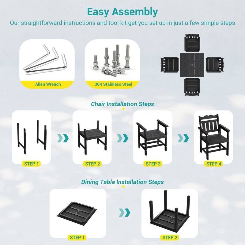 HIPS Outdoor Dining Set All-weather Patio Table and Chairs(Set of 5)