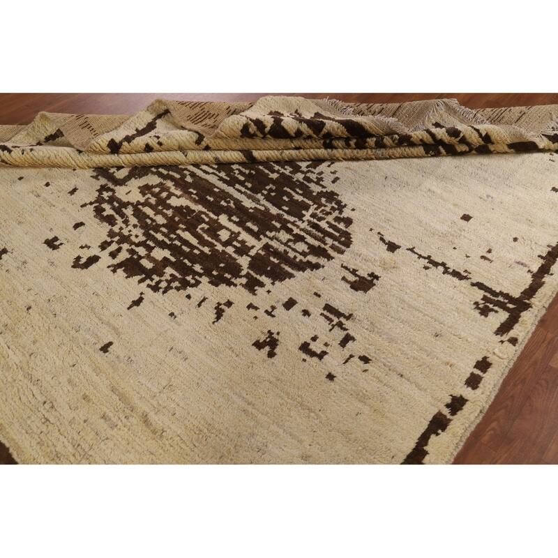Tribal Moroccan Oriental Wool Area Rug Hand-knotted Dining Room Carpet - 6'11" x 9'8"