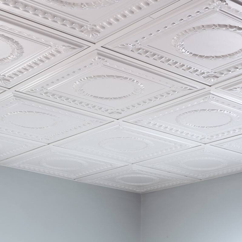 FASÄDE Rosette Decorative Vinyl 2ft x 2ft Lay in Ceiling Panel in Matte White (5 Pack)