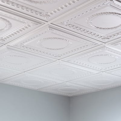 FASÄDE Rosette Decorative Vinyl 2ft x 2ft Lay in Ceiling Panel in Matte White (5 Pack)