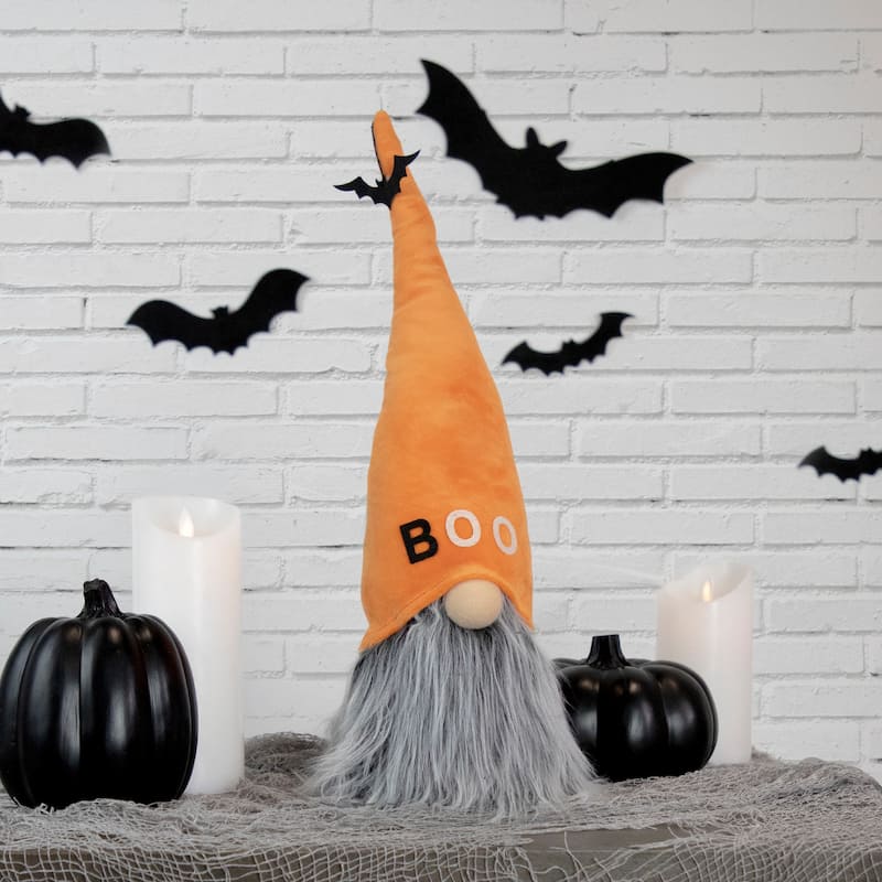 Standing Gnome "Boo" Halloween Figure - 19.75" - Orange and Gray