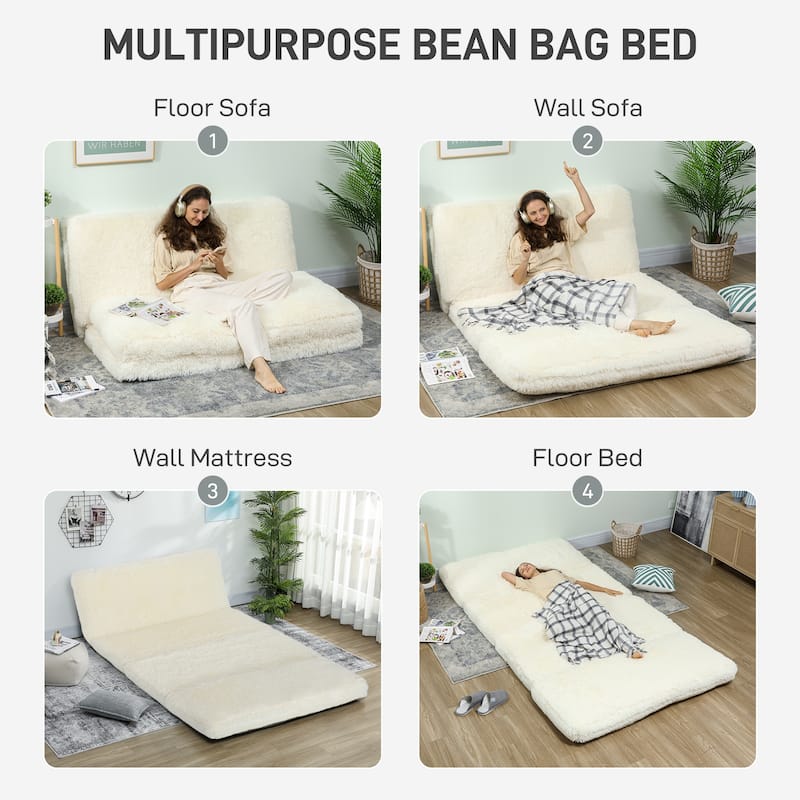 HOMCOM Bean Bag Floor Sofa Bed, Contemporary Plush Wide Folding Floor Mattress, Foam Filling Wall Couch Sleeper