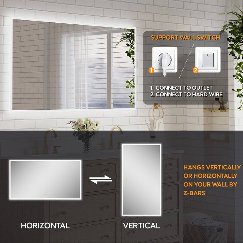 Modern Wall Mounted LED Bathroom Frontlit/Backlit Mirror With PMMA Diffuser
