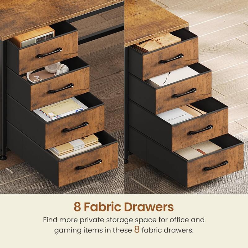 94.5" Two Person Desk with 8 Fabric Drawers Gaming Desk LED Lights