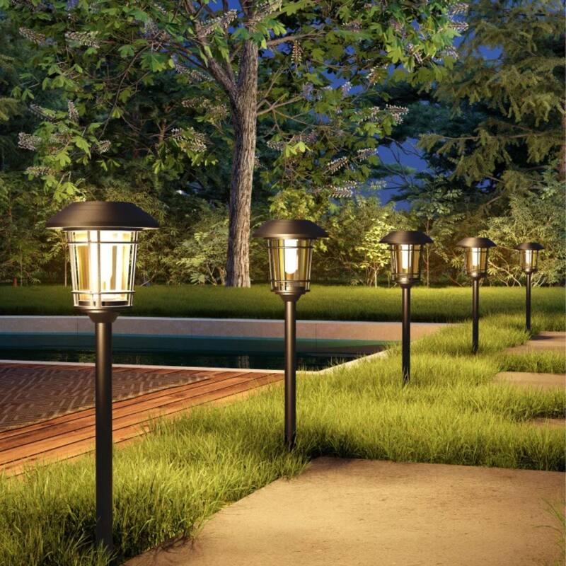 Outdoor Glass Solar Pathway Lights - Aluminum & Steel Frame (Set Of 5)