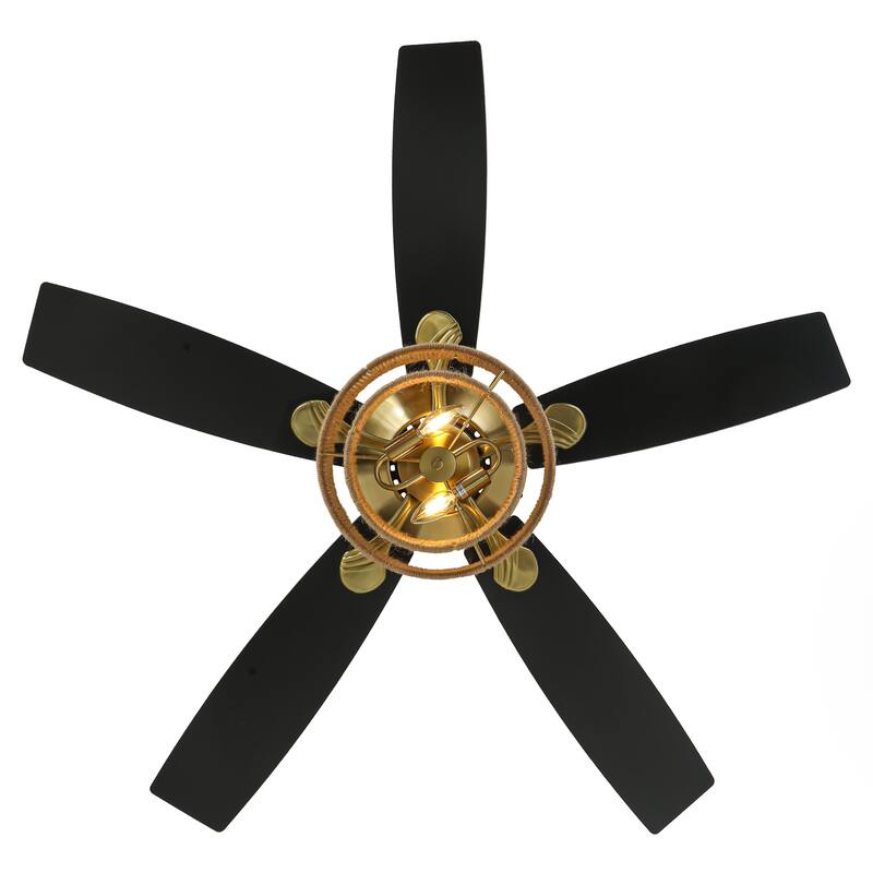 52" Farmhouse Natural Rope Reversible 5-Blade Gold Ceiling Fan with Remote