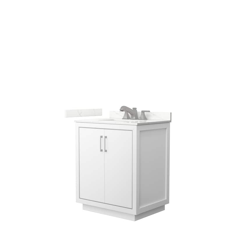 Icon 30-inch Single Vanity, Quartz Top - White, Nickel Trim, Giotto Quartz Top