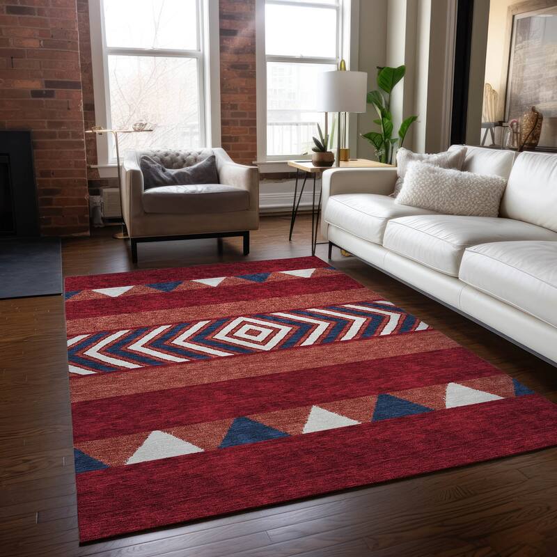 Machine Washable Indoor/ Outdoor Global Boho Chantille Rug