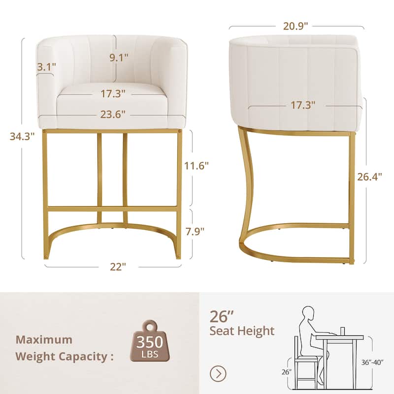 Modern 26.in Counter Height Stool Low Back Upholstered/PU Leather Barrel Bar Stool with Metal Frame