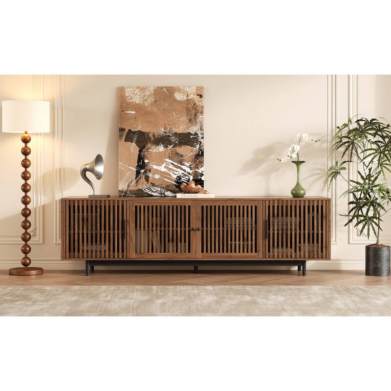 Walnut Entertainment Center TV Stand for TVs up to 85", Media Console Cabinet Accent Cabinet for Living Room