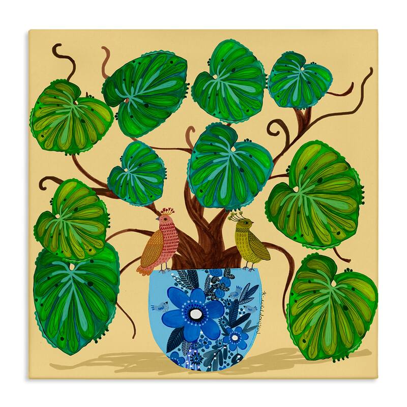 Stupell Potted Plant & Birds Perched Canvas Wall Art Design By Kay Widdowson - 36 x 36