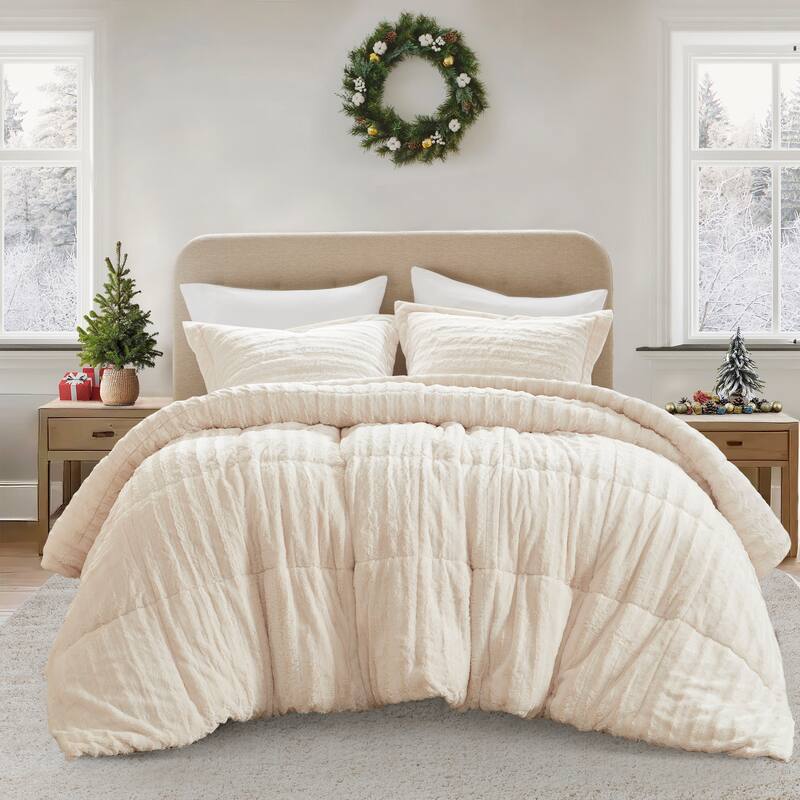 Madison Park York Faux Fur Comforter Mini Set - Champagne - Queen