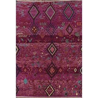 Purple Geometric Moroccan Area Rug Handmade Wool Carpet - 9'1