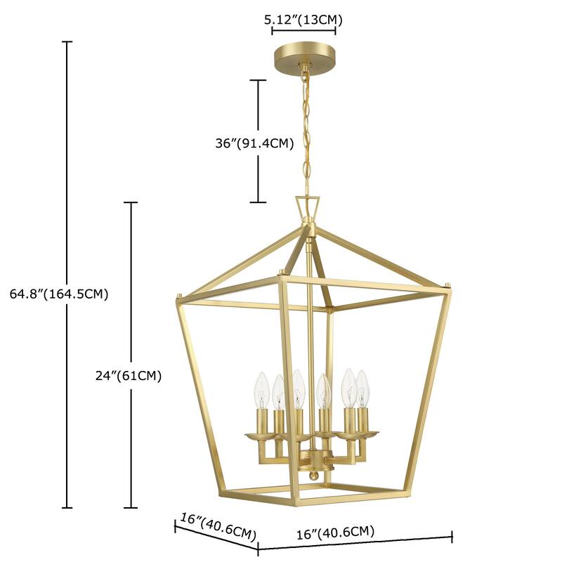4 or 6-light pendant with steel cage shade and soft gold / Black finish