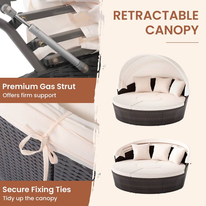 Costway Patio Round Daybed PE Rattan Cushioned Sectional Seating with - See Details