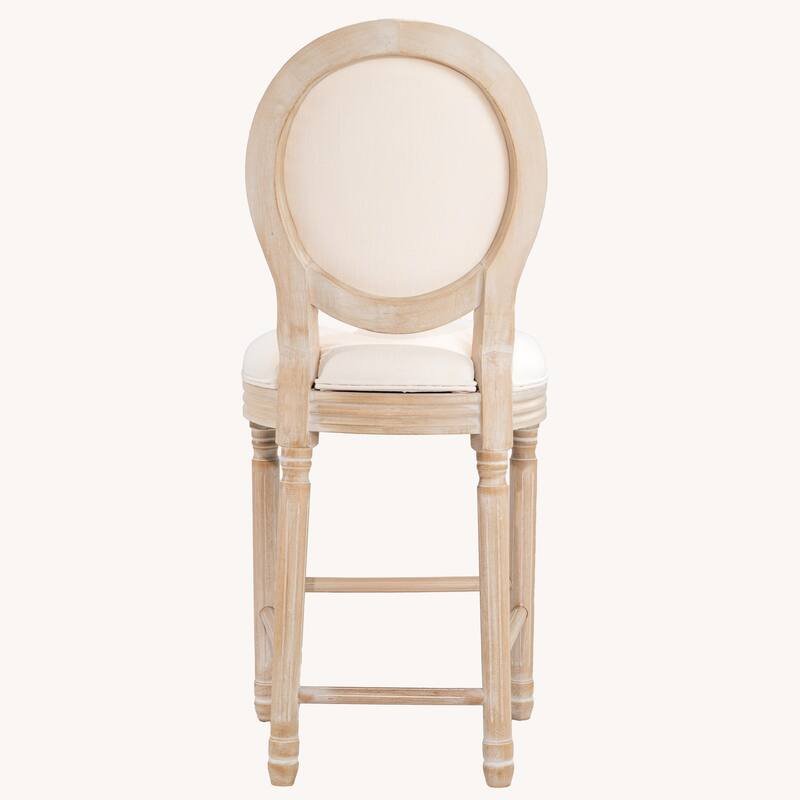 French Country Wooden Bar Stools Set of 2 with Upholstered Beige Seating