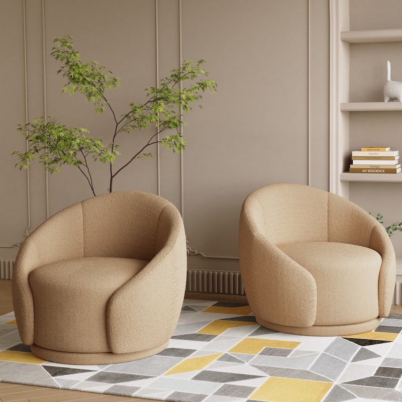 Velvet Boucle Upholstered Accent Chairs Swivel Barrel Chair (Set of 2)