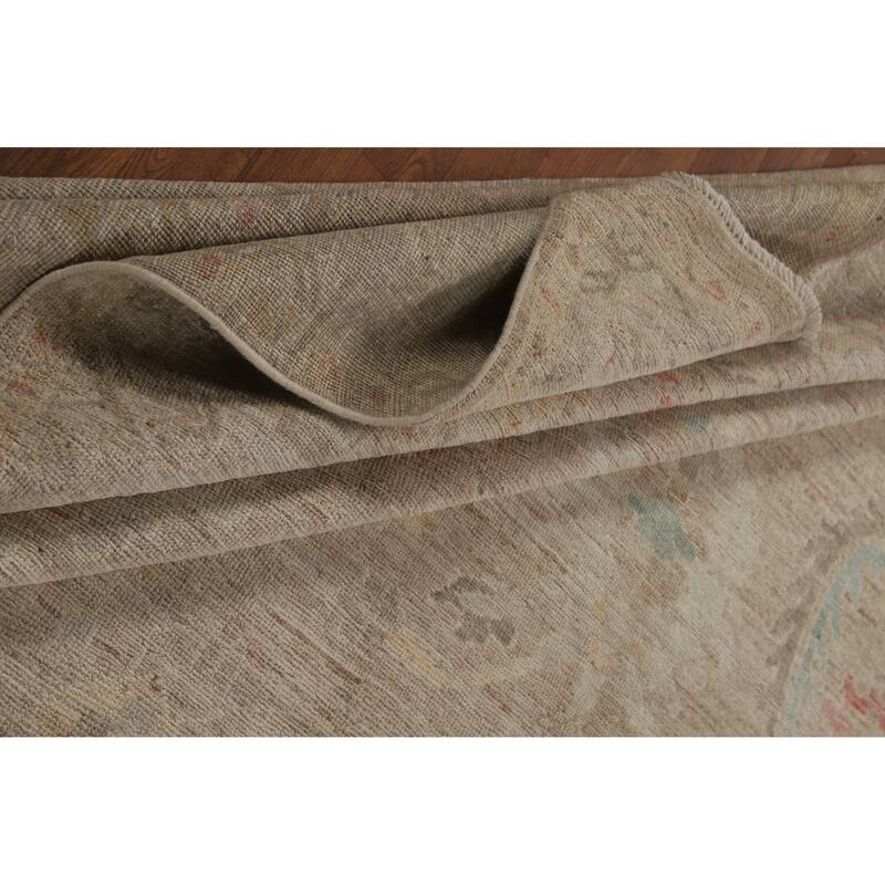 Hand Knotted Oriental 100% Wool Carpet Transitional All-Over Brown Oushak Area Rug - 13' 9'' X 10' 3''