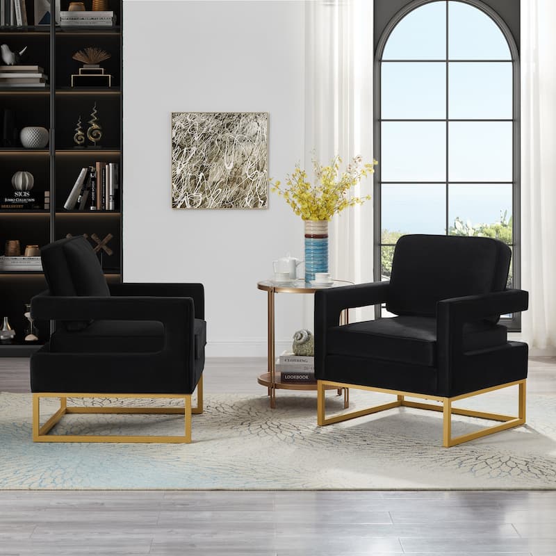 Velvet Barrel Accent Chair, Comfy Upholstered Lounge Club Chair, Reading Chair with Open Armrest & Metal Base for Living Room