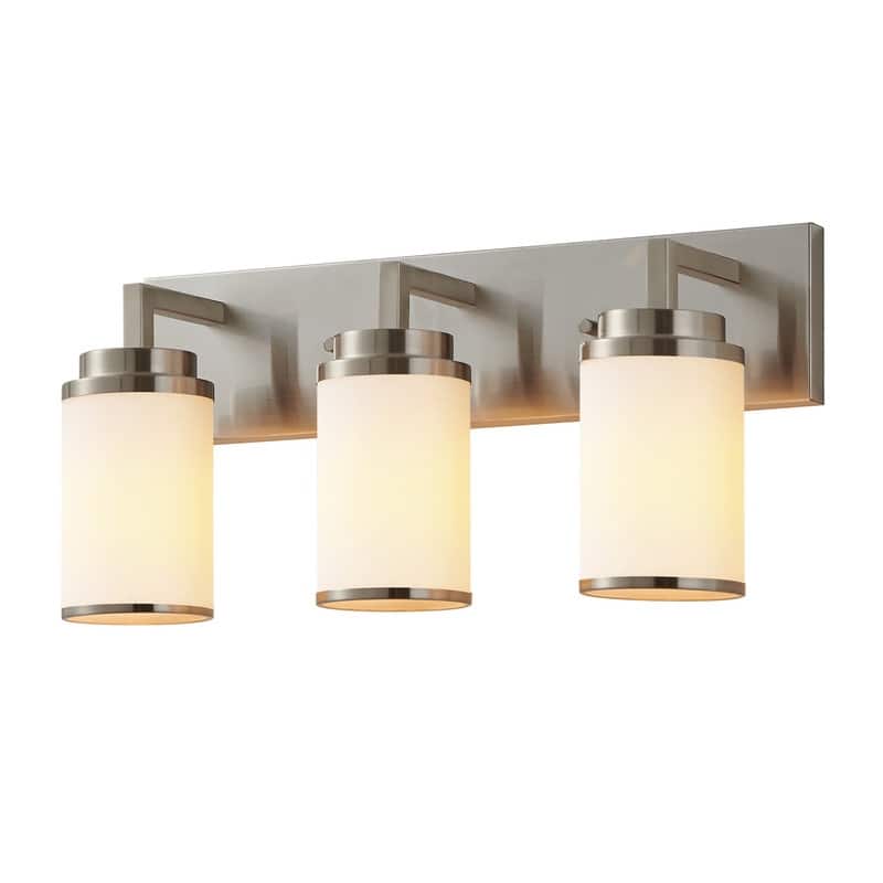 KAWOTI Frosted White Glasses Vanity Light with Metal Ring (Nickel)