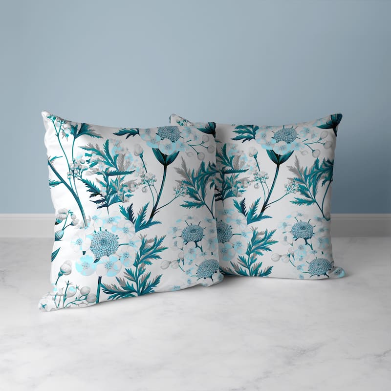White And Turquoise Millefolium Harmony Indoor/Outdoor Throw Pillow