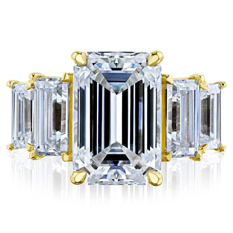 ​Kobelli 7.5 Carat Moissanite 14k Solid Gold 5-Stone Emerald Elsa Engagement Ring - Yellow - 9.5