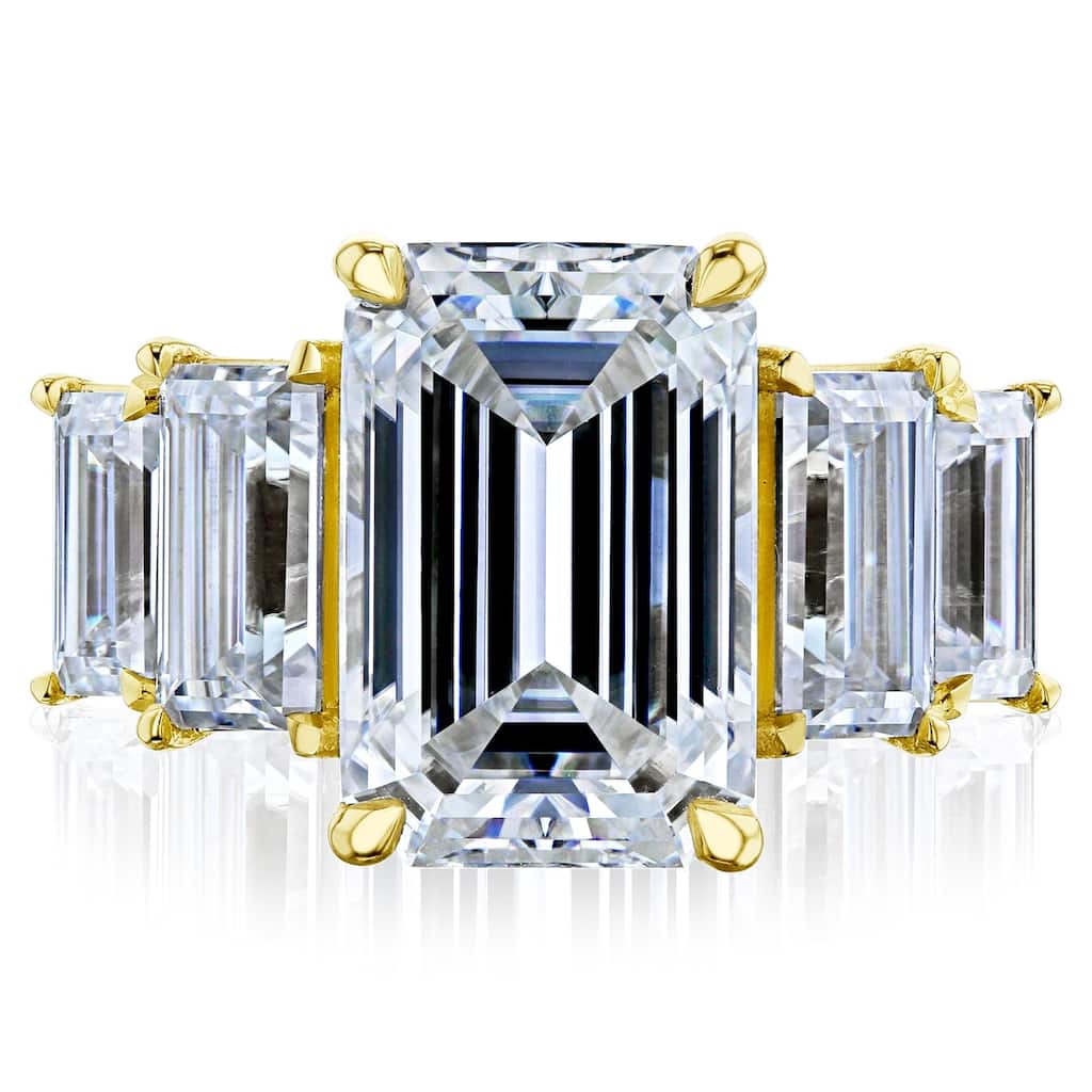 ​Kobelli 7.5 Carat Moissanite 14k Solid Gold 5-Stone Emerald Elsa Engagement Ring