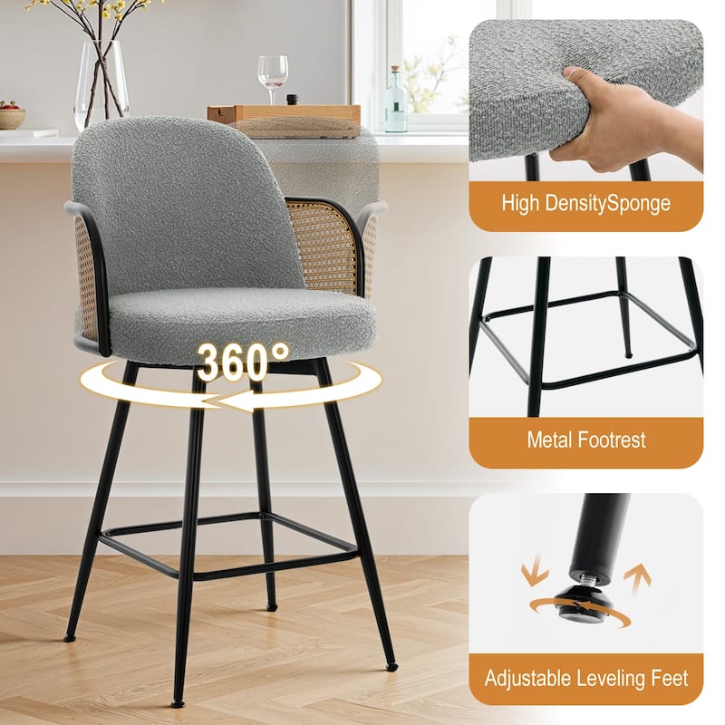 26" Swivel Boucle Fabric Upholstered Bar Stool - 38.2"H x 21.5"W x 23.2"D