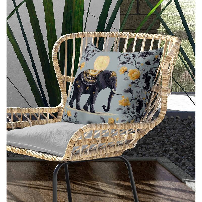 Moonbeam Elephant Indoor/Outdoor Reversible Throw Pillow Mint and Gray