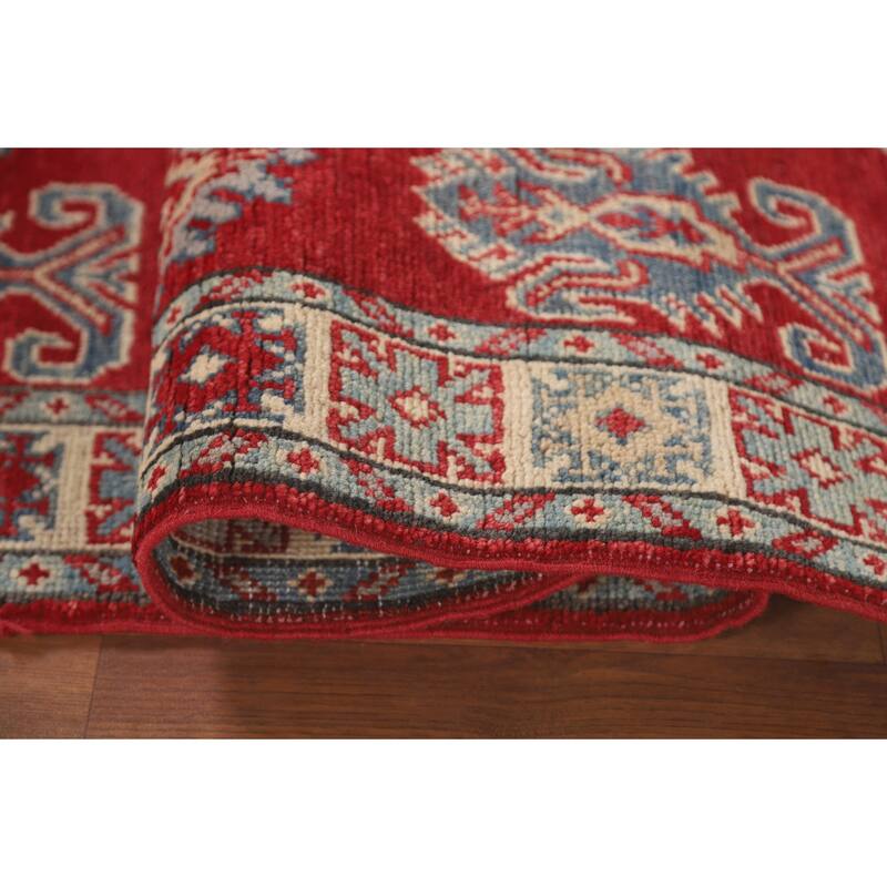Geometric Kazak Runner Rug Hand-Knotted Traditional Wool Carpet - 2'8" x 9'4"