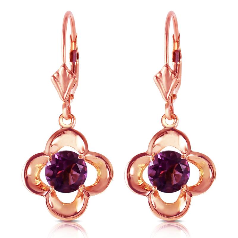 1.1 Carat 14K Solid Gold Amethyst Flower Bloom Gemstone Earrings