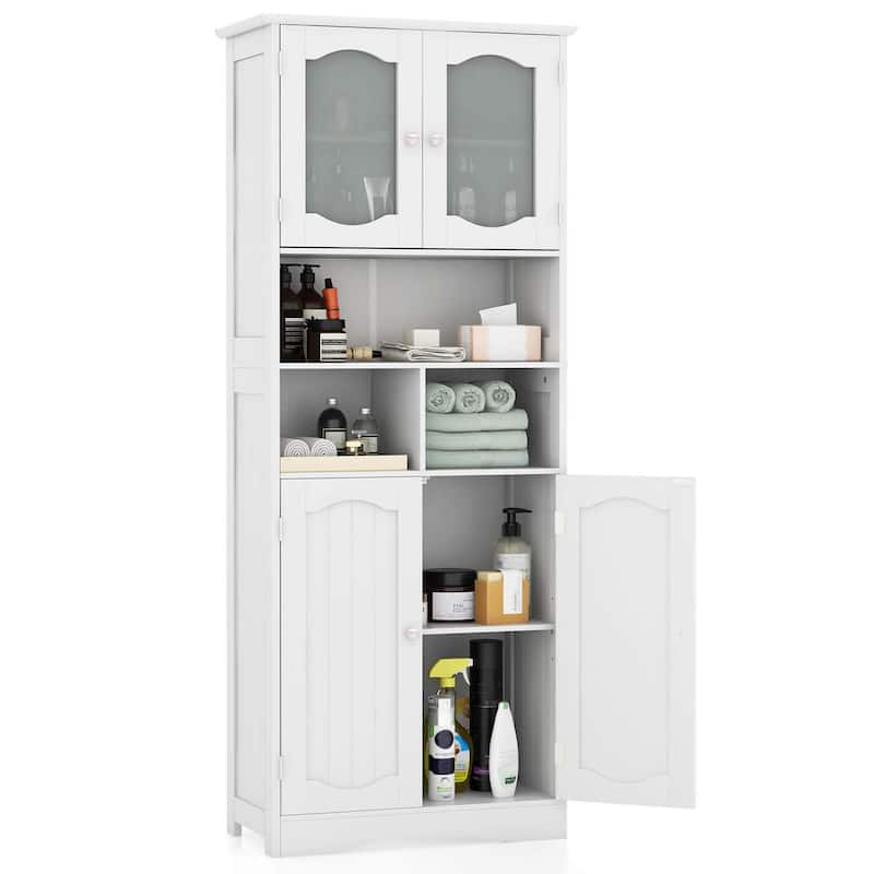 Bathroom Storage Cabinet Towel Cabinet w/ Shelves & Glass Door - White