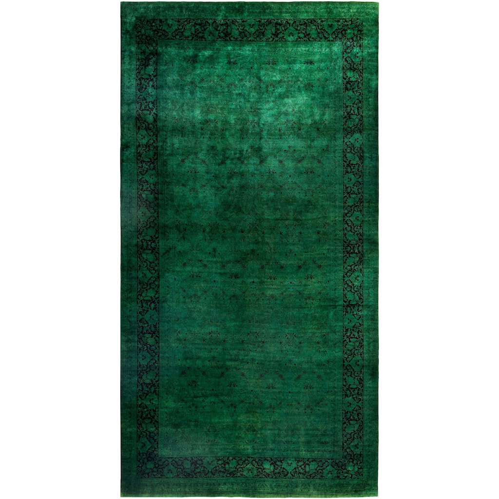 Overdyed One-of-a-Kind Hand-Knotted Area Rug - Green - 9' 1" x 17' 6"