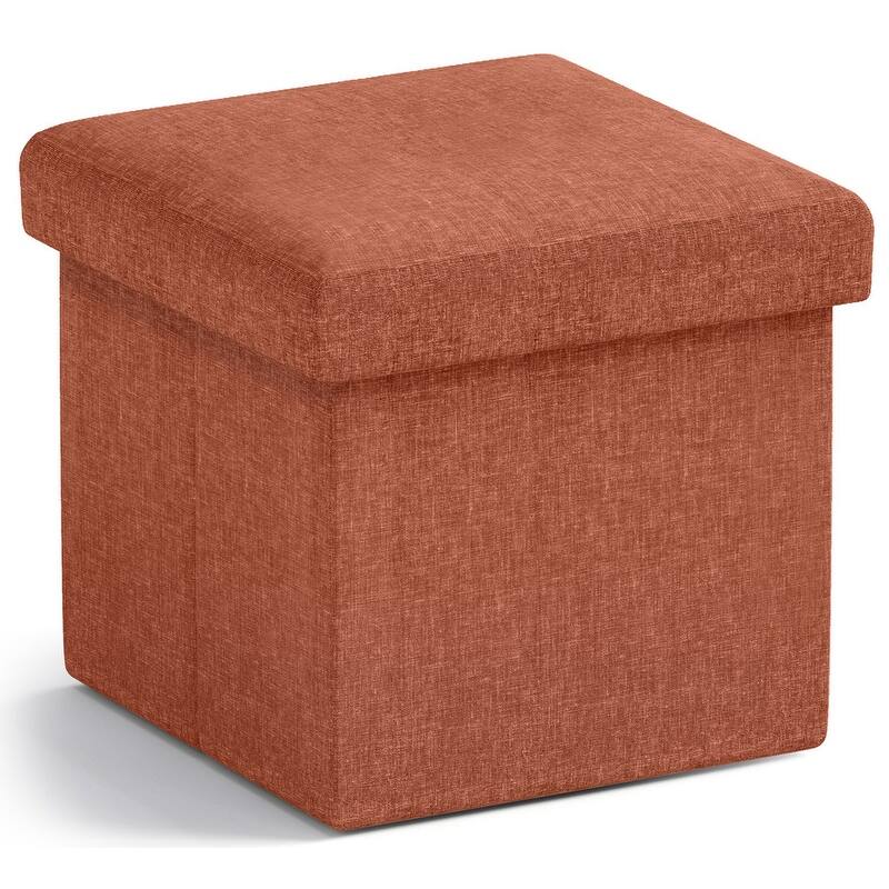 Small Foldable Square Storage Ottoman Cube - Rust Orange
