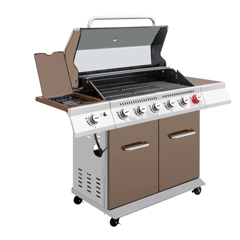 Royal Gourmet 6-Burner Gas Grill with Sear & Side Burner, coffee