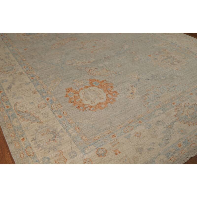 Hand Knotted Oriental 100% Wool Carpet Transitional All-Over Greys & Charcoal Oushak Area Rug - 11' 7'' X 8' 11''