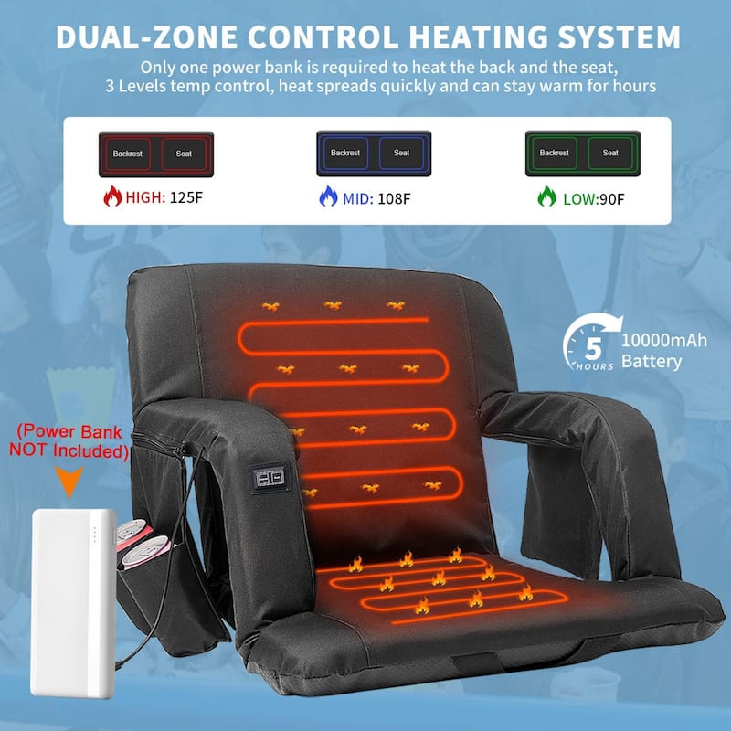 DoCred Heated Folding Stadium Seat for Bleachers, Black, 2Pack - 25"