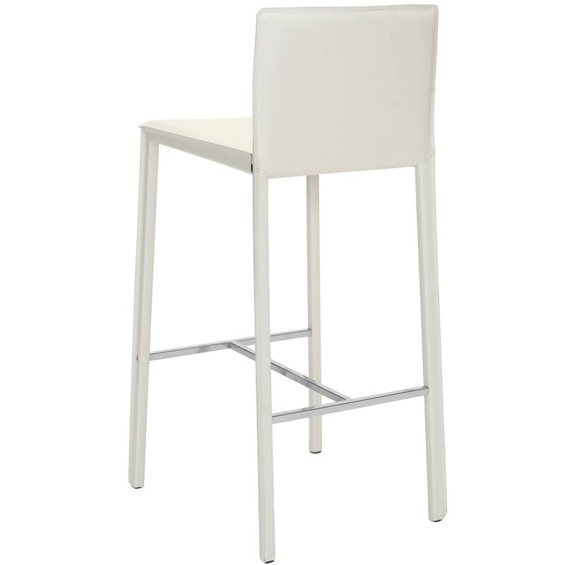 SAFAVIEH Marilynn Mid-Century 30-inch White Leather Bar Stool (Set of 2) - 18.3" x 19.7" x 39.4" - 18Wx20Dx39H