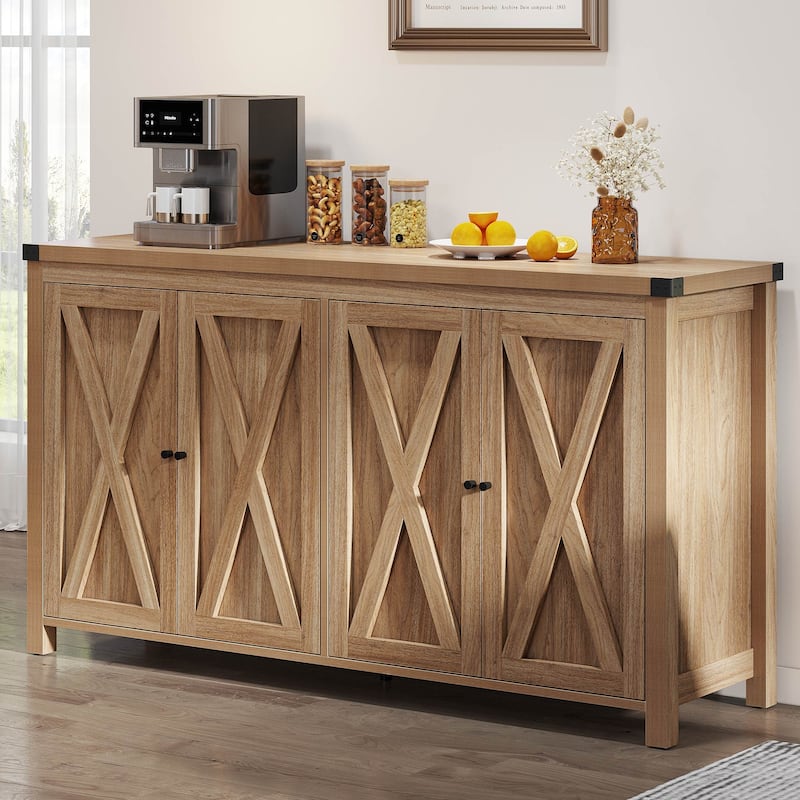 Moasis 55-inch Farmhouse Four-Door Buffet Cabinet Storage Kitchen Sideboard Buffet Table