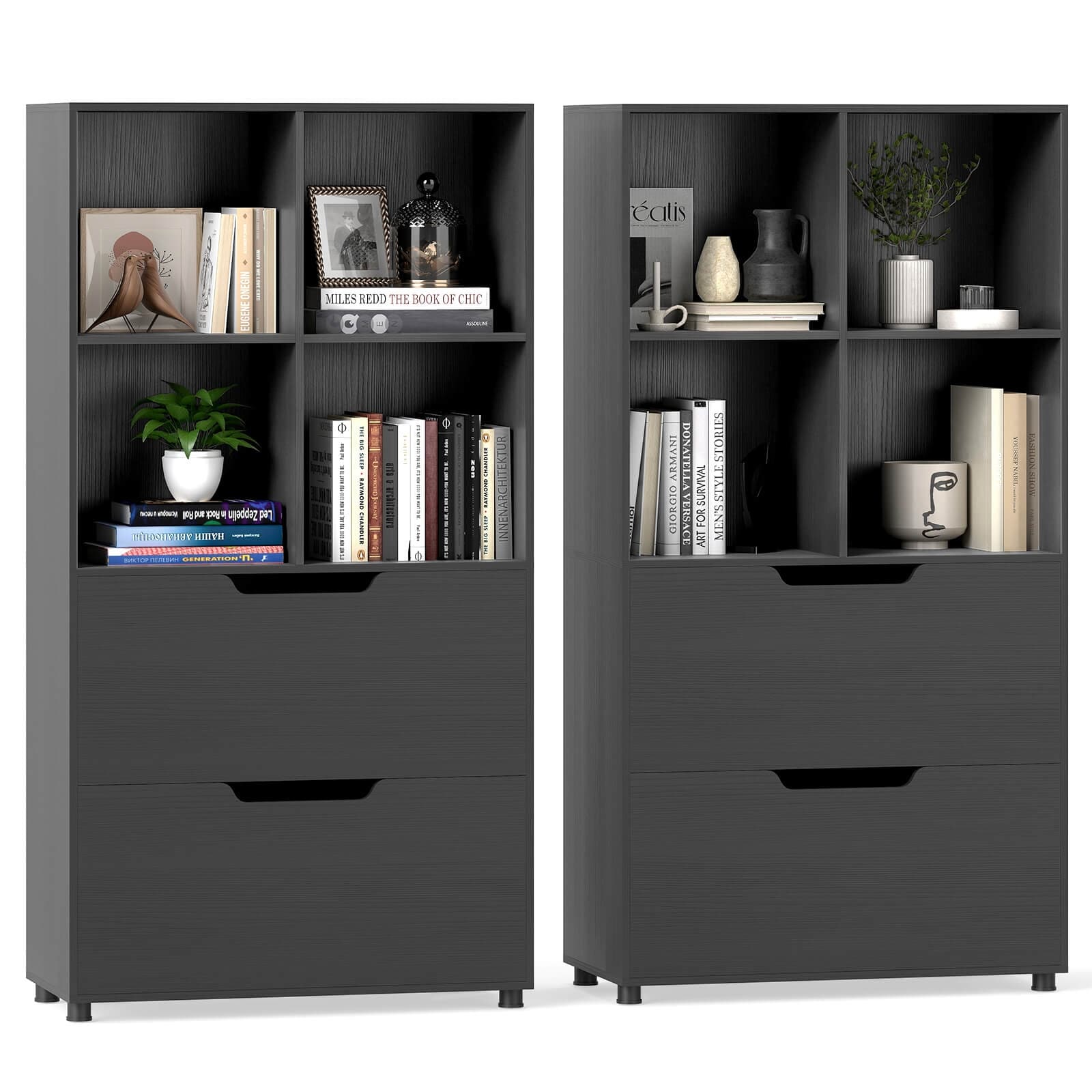Costway 2PCS 51” 5-Tier 4-Cube Bookcase with 2 Drawers for Living - See Details