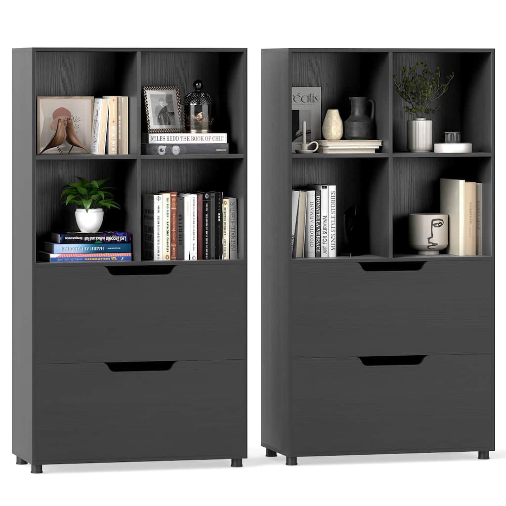 Costway 2PCS 51” 5-Tier 4-Cube Bookcase with 2 Drawers for Living - See Details