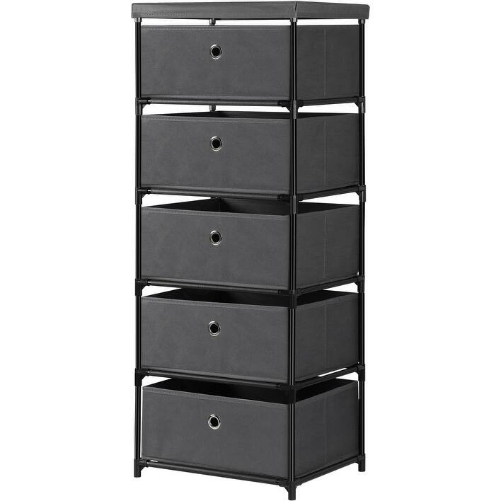 Tall Fabric Drawer Tower with 5 Drawers - Grey