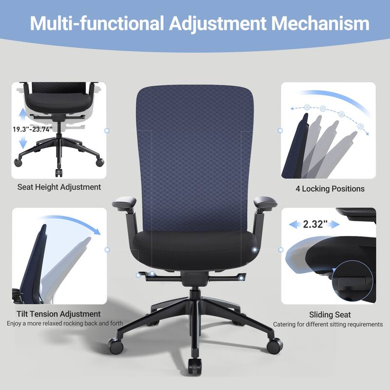 Ergonomic Office Chair, 4D Armrests, Seat Depth, Memory Foam, 300lbs, AirMesh Back