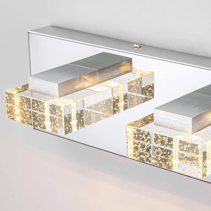 3-Light Modern Chrome Crystal Wall Light Square Integrated LED 3000K Bathroom Vanity Light