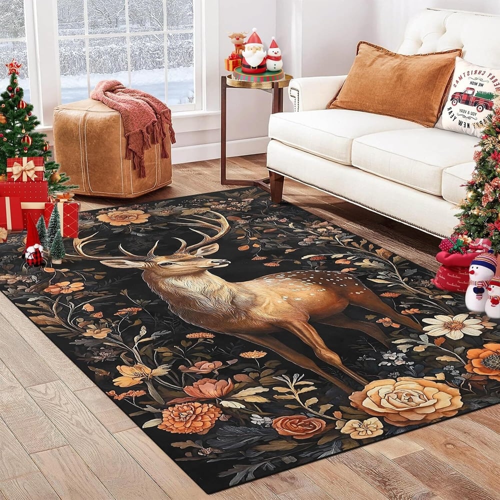 GustoWave 2*3ft Christmas Elk Statue Washable Soft Area Rug for Holiday Decor - 1'6" x 2'6"