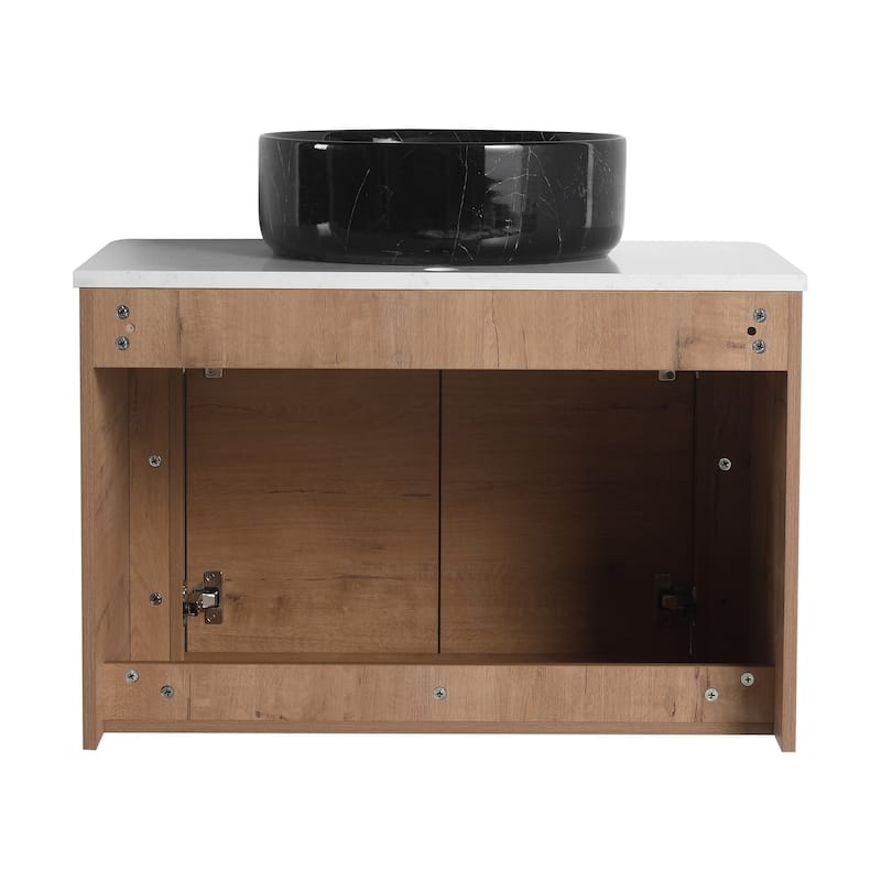 30'' Wall-Mounted Bathroom Vanity With Ceramic Art Sink & 2-Soft-Close Door, KD-Packing, Plywood