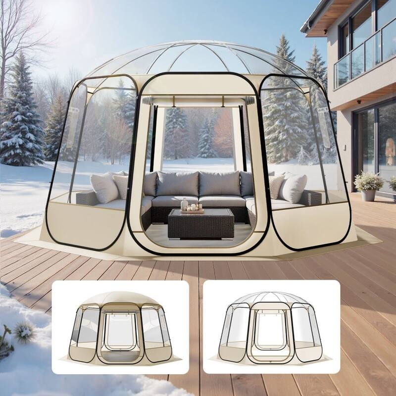 Beige-Clear TPU and Oxford Fabric Pop-Up Bubble Tent with Steel Frame and 540 Degree View