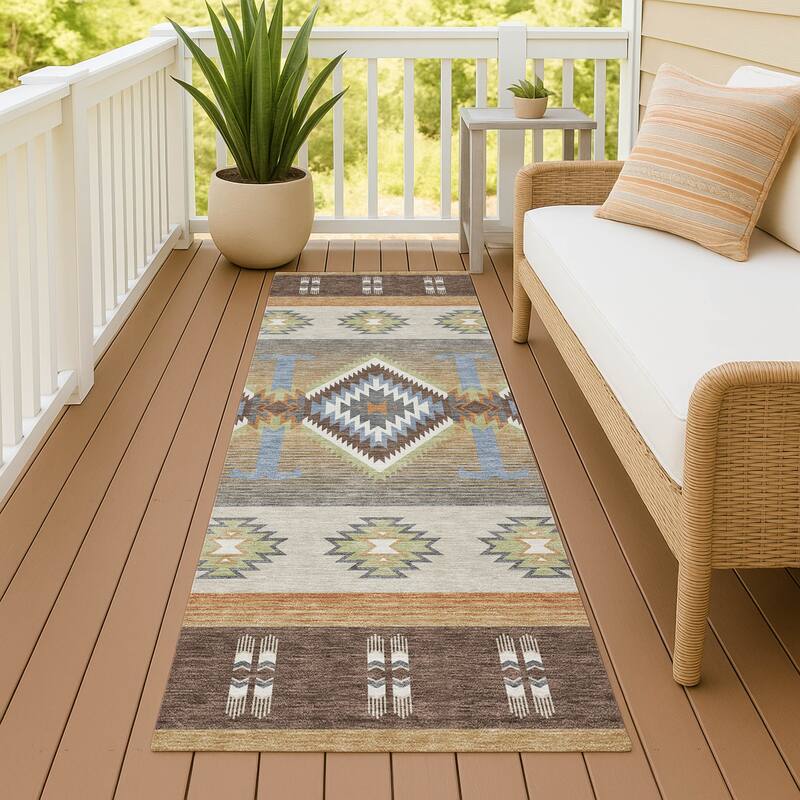 Machine Washable Indoor/ Outdoor Global Chennai Chantille Rug - Chocolate - 2'3" x 7'6"